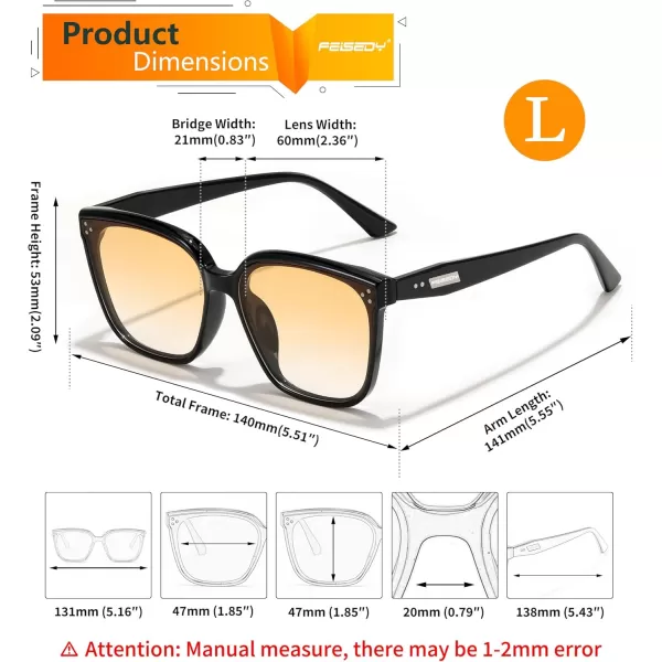 FEISEDY Women Trendy Square Sunglasses Oversized Vintage Cute Classic Simple Men Sun Glasses UV400 B0118Black Frame  Gradual Setting Sun Lens