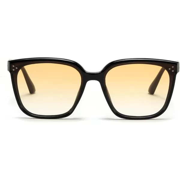 FEISEDY Women Trendy Square Sunglasses Oversized Vintage Cute Classic Simple Men Sun Glasses UV400 B0118Black Frame  Gradual Setting Sun Lens