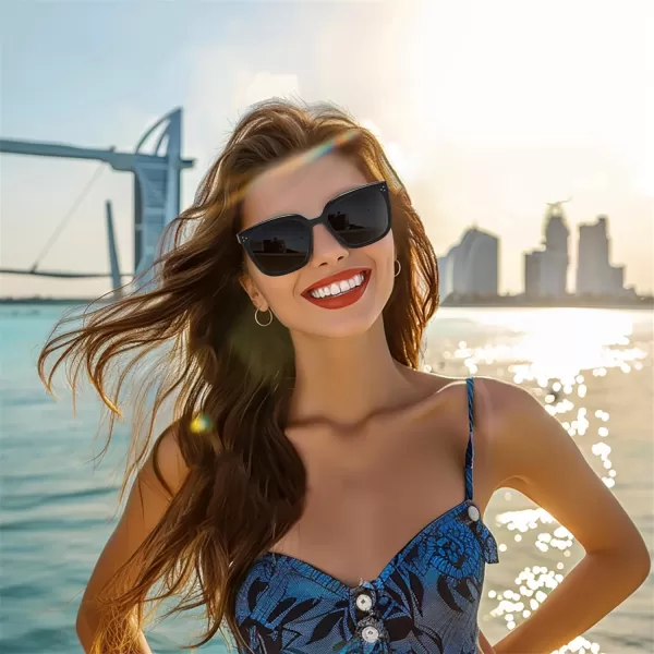 FEISEDY Women Trendy Square Sunglasses Oversized Vintage Cute Classic Simple Men Sun Glasses UV400 B0118Black Frame  Grey Lens