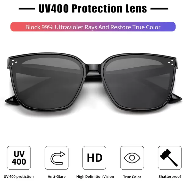 FEISEDY Women Trendy Square Sunglasses Oversized Vintage Cute Classic Simple Men Sun Glasses UV400 B0118Black Frame  Grey Lens