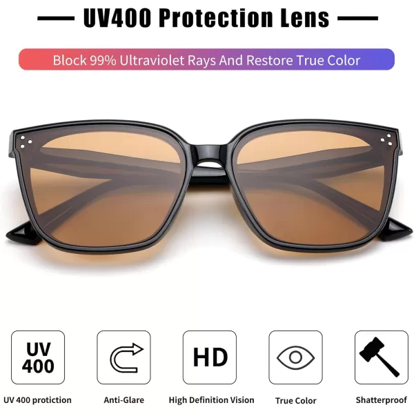 FEISEDY Women Trendy Square Sunglasses Oversized Vintage Cute Classic Simple Men Sun Glasses UV400 B0118Black Frame  Tea Lens
