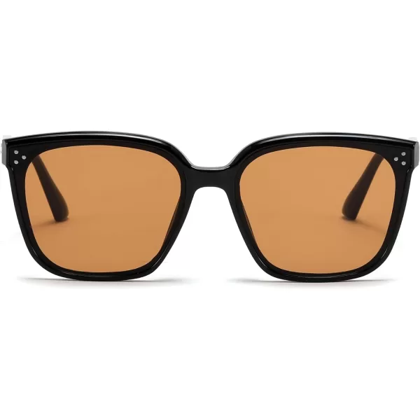 FEISEDY Women Trendy Square Sunglasses Oversized Vintage Cute Classic Simple Men Sun Glasses UV400 B0118Black Frame  Tea Lens