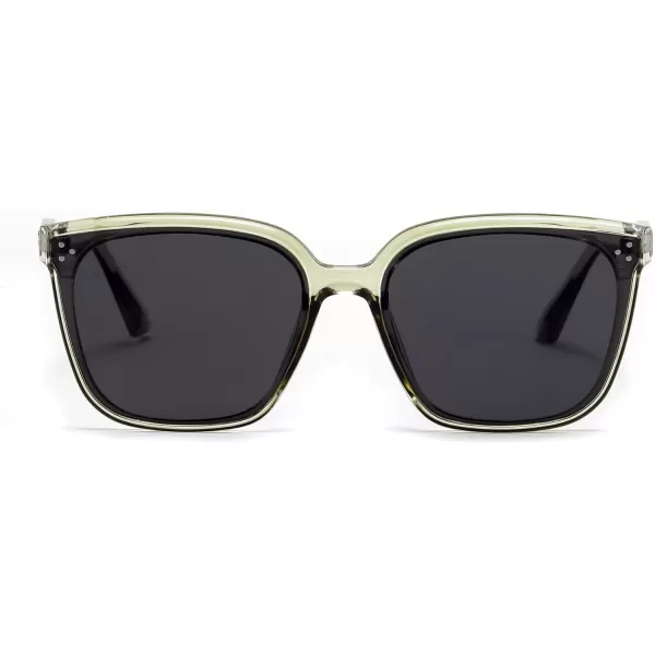 FEISEDY Women Trendy Square Sunglasses Oversized Vintage Cute Classic Simple Men Sun Glasses UV400 B0118Transparent Green Frame  Grey Lens