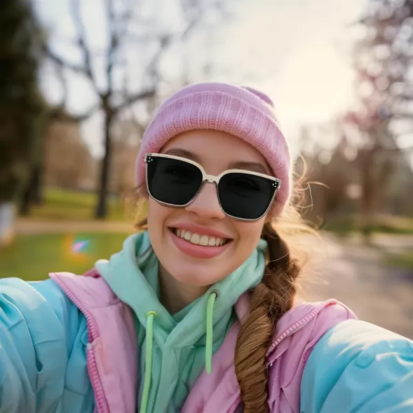 FEISEDY Women Trendy Square Sunglasses Oversized Vintage Cute Classic Simple Men Sun Glasses UV400 B0118Transparent Green Frame  Grey Lens