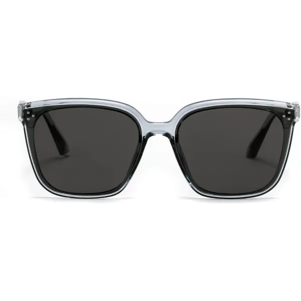 FEISEDY Women Trendy Square Sunglasses Oversized Vintage Cute Classic Simple Men Sun Glasses UV400 B0118Transparent Grey Frame  Grey Lens