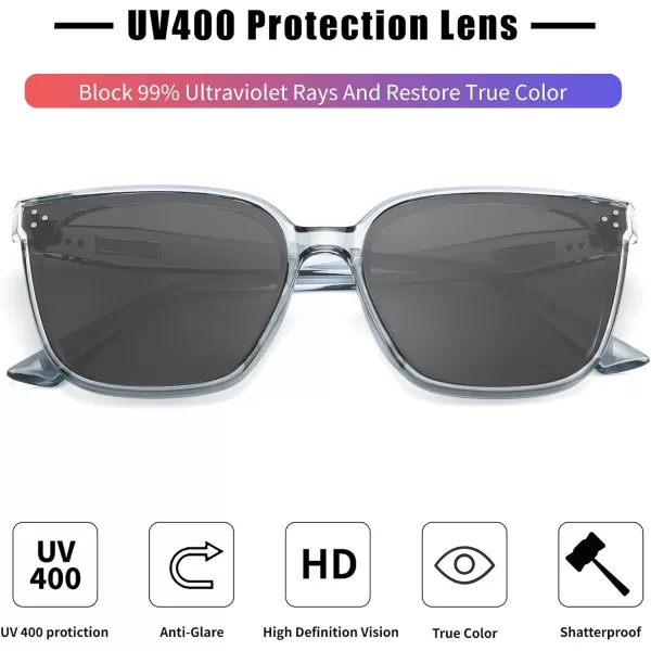 FEISEDY Women Trendy Square Sunglasses Oversized Vintage Cute Classic Simple Men Sun Glasses UV400 B0118Transparent Grey Frame  Grey Lens