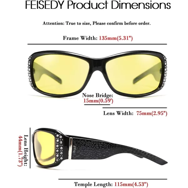 FEISEDY Women Yellow Sunglasses Wrap Around Anti Glare Driving Night Glasses B2547Black