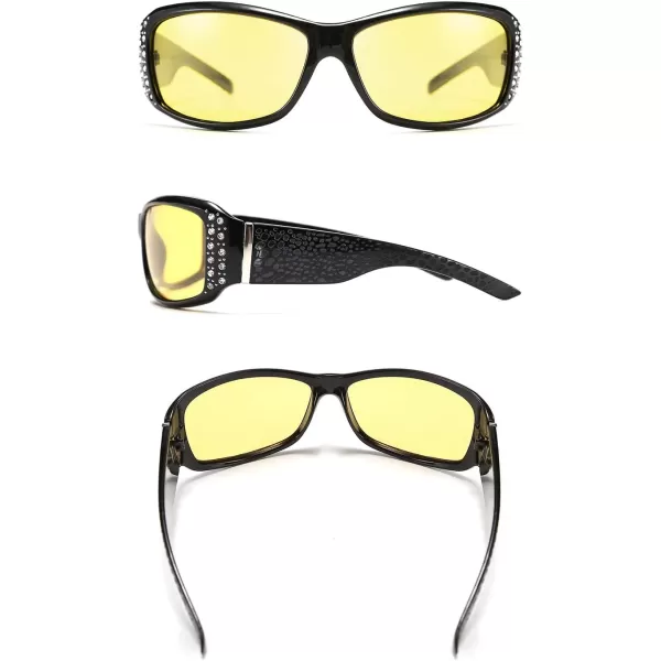 FEISEDY Women Yellow Sunglasses Wrap Around Anti Glare Driving Night Glasses B2547Black