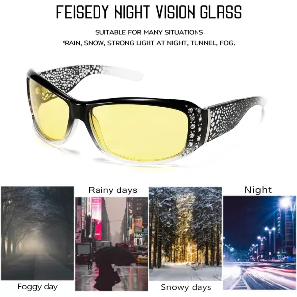 FEISEDY Women Yellow Sunglasses Wrap Around Anti Glare Driving Night Glasses B2547Blacktransparent
