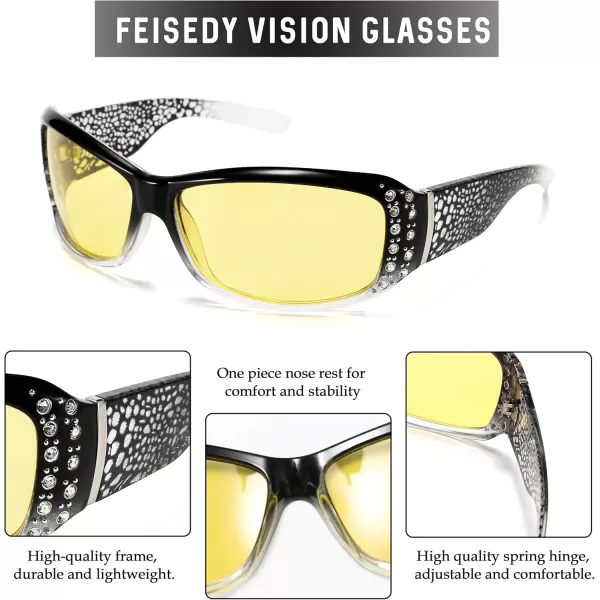 FEISEDY Women Yellow Sunglasses Wrap Around Anti Glare Driving Night Glasses B2547Blacktransparent