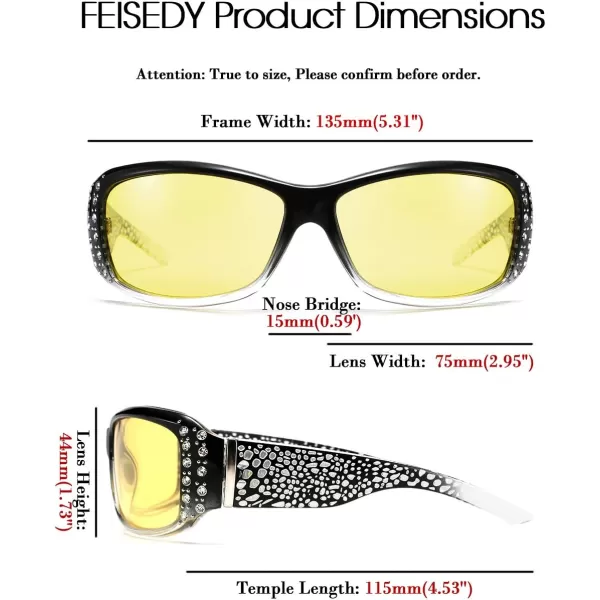 FEISEDY Women Yellow Sunglasses Wrap Around Anti Glare Driving Night Glasses B2547Blacktransparent