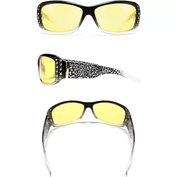 FEISEDY Women Yellow Sunglasses Wrap Around Anti Glare Driving Night Glasses B2547Blacktransparent
