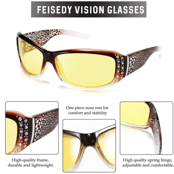 FEISEDY Women Yellow Sunglasses Wrap Around Anti Glare Driving Night Glasses B2547Browntransparent