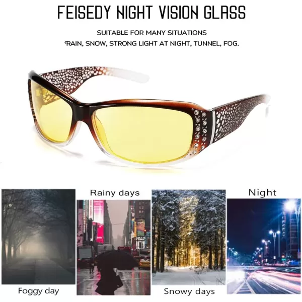 FEISEDY Women Yellow Sunglasses Wrap Around Anti Glare Driving Night Glasses B2547Browntransparent