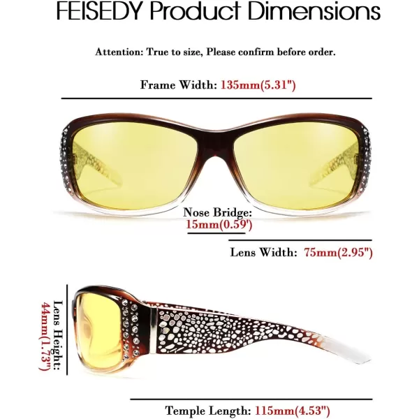 FEISEDY Women Yellow Sunglasses Wrap Around Anti Glare Driving Night Glasses B2547Browntransparent