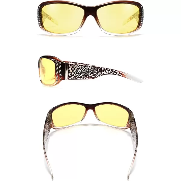 FEISEDY Women Yellow Sunglasses Wrap Around Anti Glare Driving Night Glasses B2547Browntransparent