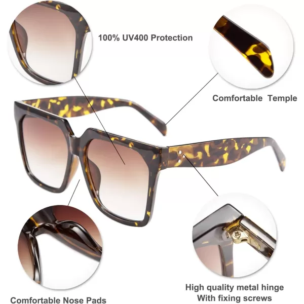 FEISEDY Womens Oversize Square Boyfriend Style Horned Rim Thick Plastic Sunglasses B2585