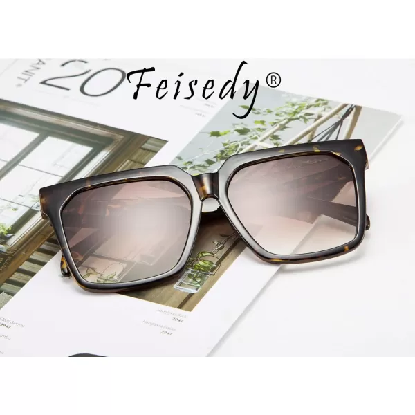 FEISEDY Womens Oversize Square Boyfriend Style Horned Rim Thick Plastic Sunglasses B2585