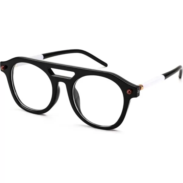 FEISEDY 70s Aviator Blue Light Blocking Glasses Square Pilot Frame Anti Glare Computer Glasses Women Men B0052005  Black White