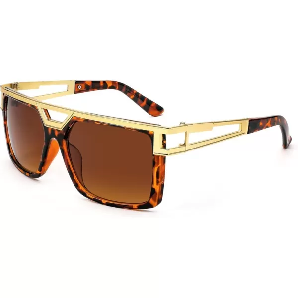 FEISEDY 80s Square Oversized Womens Mens Sunglasses 90s Hip Hop Costume for Rapper DJ Girls B9057Gradient Brown