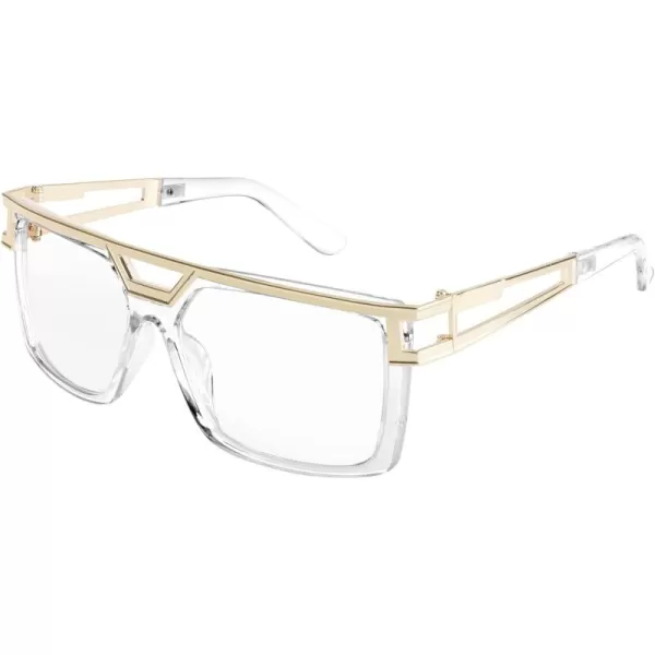 FEISEDY 80s Square Oversized Womens Mens Sunglasses 90s Hip Hop Costume for Rapper DJ Girls B9057Transparent Frame