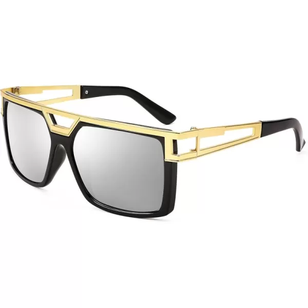 FEISEDY 80s Square Oversized Womens Mens Sunglasses 90s Hip Hop Costume for Rapper DJ Girls B9057White Mirror