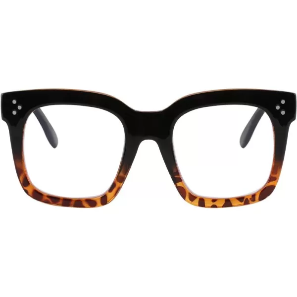 FEISEDY Blue Light Blocking Reading Glasses Oversized Readers Designer Luxury Square Eyewear Frame B2695FRBlack Gradient Leopard Frame