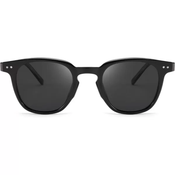 FEISEDY Classic Polarized Sunglasses Retro Round Sunglasses for Women Men Trendy Shades B0002001 Black FrameGray Lens