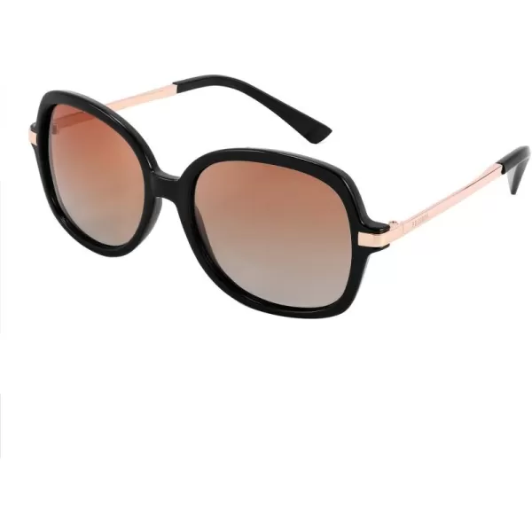 FEISEDY Classic Womens Elegant Polarized Sunglasses Ladies Wide Square Sunglasses Shades B2683Black Frame Dark Brown Gradient Lens