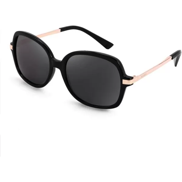 FEISEDY Classic Womens Elegant Polarized Sunglasses Ladies Wide Square Sunglasses Shades B2683BlackGrey