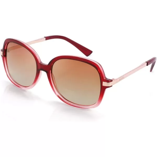 FEISEDY Classic Womens Elegant Polarized Sunglasses Ladies Wide Square Sunglasses Shades B2683Crystal BurgundyBrown Gradient