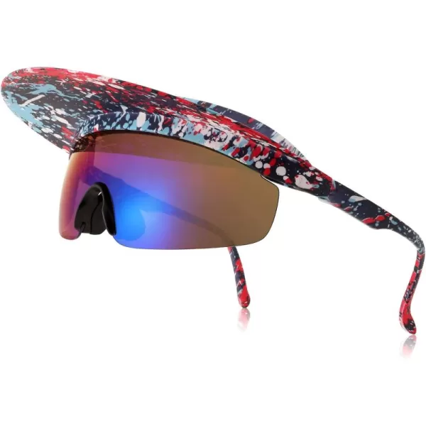 FEISEDY Cycling Sports Sunglasses Visor Protective Sun Glasses for Men Women Hip Hop Graffiti Frame B9063Red Pattern Frame  Pink Mirrored Lens