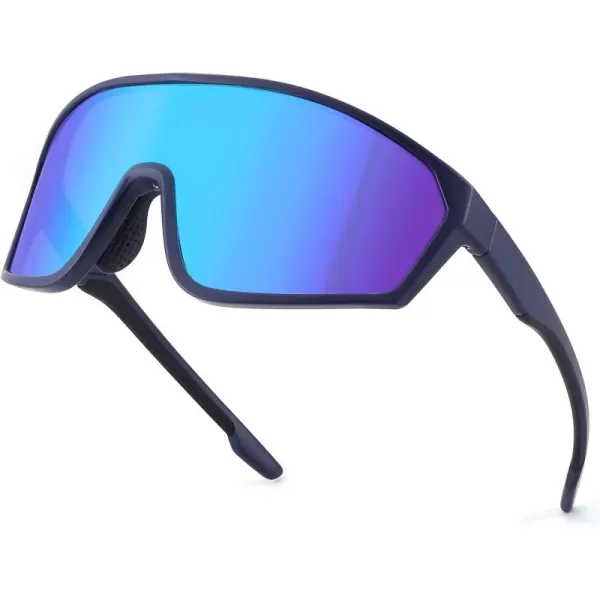 FEISEDY Cycling Sunglasses Men Women UV400 Protection for Baseball Cycling Sun Glasses Youth 812 B0085Blue Mirrored Lenses Black Frame