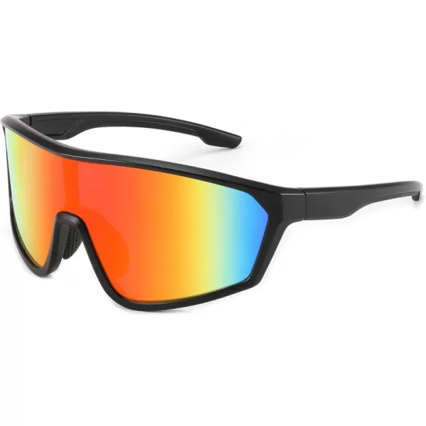 FEISEDY Cycling Sunglasses Men Women UV400 Protection for Baseball Cycling Sun Glasses Youth 812 B0085Red Mirrored Lenses Black Frame
