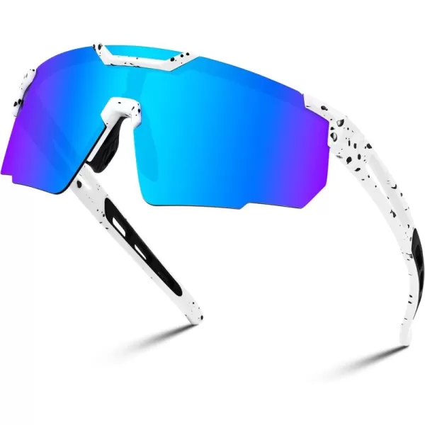 FEISEDY Cycling Sunglasses for Women Men 80s Sport Sun Glasses Baseball Running Softball with Youth Teens Shades B9146White Frame Mirror Blue