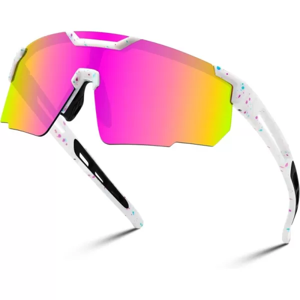 FEISEDY Cycling Sunglasses for Women Men 80s Sport Sun Glasses Baseball Running Softball with Youth Teens Shades B9146White Frame Mirror Pink