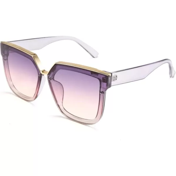 FEISEDY Fashion Women Men Sunglasses Square Frame Metal Shape Nesting Lenses B2595Clear Purple