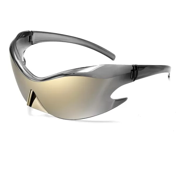 FEISEDY Futuristic Sunglasses Fashion Alien Y2K Wrap Around for Women Men B4135Gold Mirror
