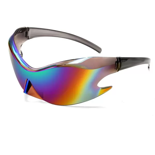 FEISEDY Futuristic Sunglasses Fashion Alien Y2K Wrap Around for Women Men B4135Green Mirror
