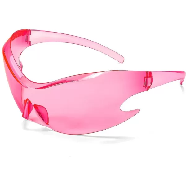 FEISEDY Futuristic Sunglasses Fashion Alien Y2K Wrap Around for Women Men B4135Pink