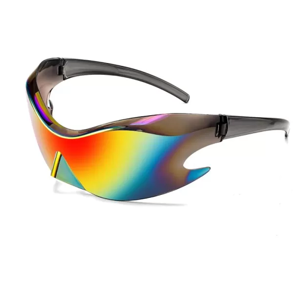 FEISEDY Futuristic Sunglasses Fashion Alien Y2K Wrap Around for Women Men B4135Red Mirror