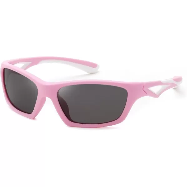 FEISEDY Kids Polarized Sunglasses TR90 Sports Cycling Glasses UV400 for Boys Girls Age 310 B0160Pink Frame Grey Lens