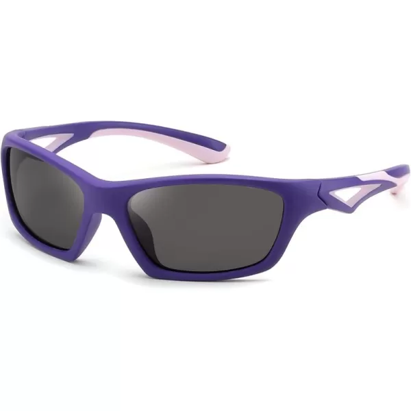 FEISEDY Kids Polarized Sunglasses TR90 Sports Cycling Glasses UV400 for Boys Girls Age 310 B0160Purple Frame Grey Lens