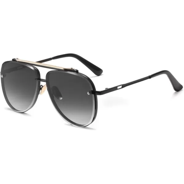 FEISEDY Oversized Aviator Sunglasses for Men Women Vintage Sun Glasses Metal Frame Gradient Shades B0105Black FrameGradient Grey Lens