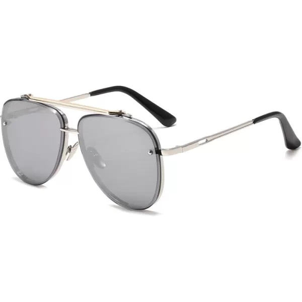 FEISEDY Oversized Aviator Sunglasses for Men Women Vintage Sun Glasses Metal Frame Gradient Shades B0105Silver FrameSilver Lens