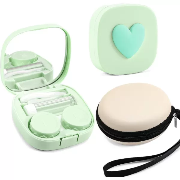 FEISEDY Portable Cute Contact Lens Case Remover Tool With Mirror Tweezers Kit for Women and Girl B0081Green