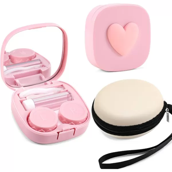 FEISEDY Portable Cute Contact Lens Case Remover Tool With Mirror Tweezers Kit for Women and Girl B0081Pink