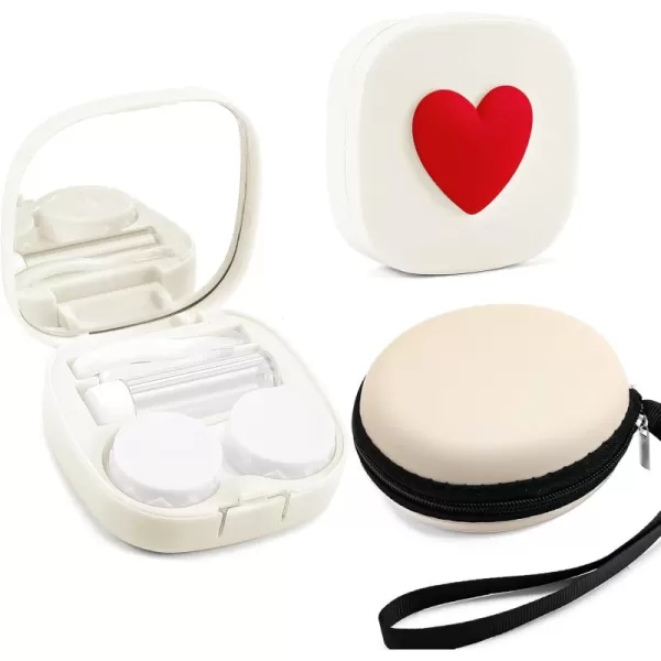 FEISEDY Portable Cute Contact Lens Case Remover Tool With Mirror Tweezers Kit for Women and Girl B0081White