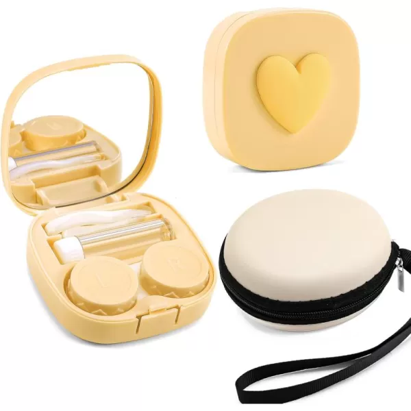 FEISEDY Portable Cute Contact Lens Case Remover Tool With Mirror Tweezers Kit for Women and Girl B0081Yellow
