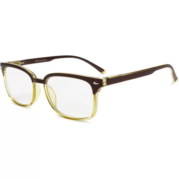 FEISEDY Progressive Multifocal Reading Glasses Blue Light blocking Reader Glasses TR90 Frame Women Men B2497Brownyellow